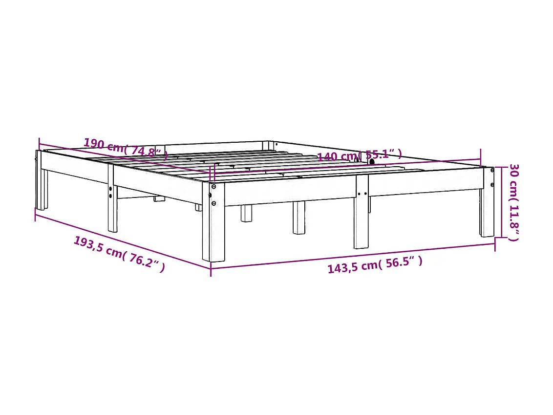 Letto senza Materasso Marrone Cera 140x190 cm in Legno di Pino
