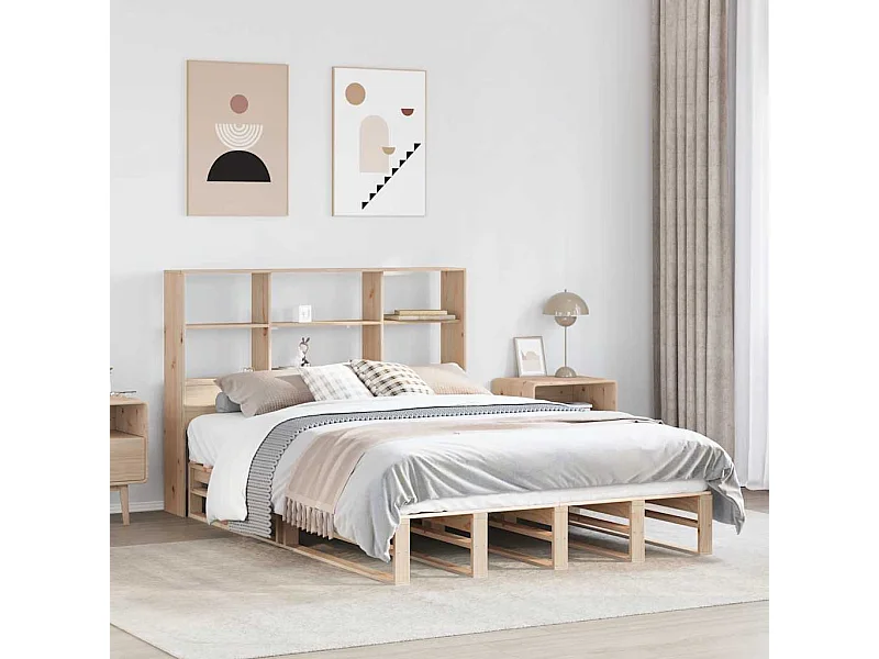 Cama con estantería sin colchón madera maciza 140x190 cm