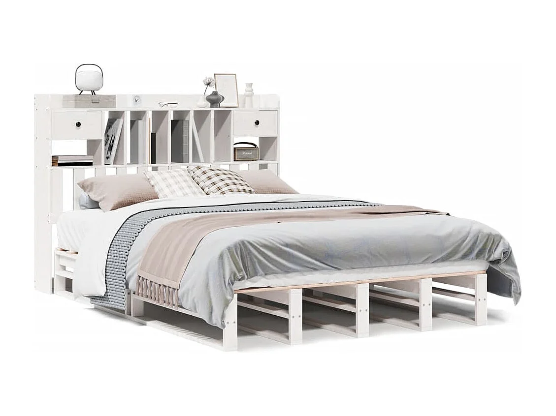 Lit bibliothèque sans matelas blanc 150x200 cm bois pin massif