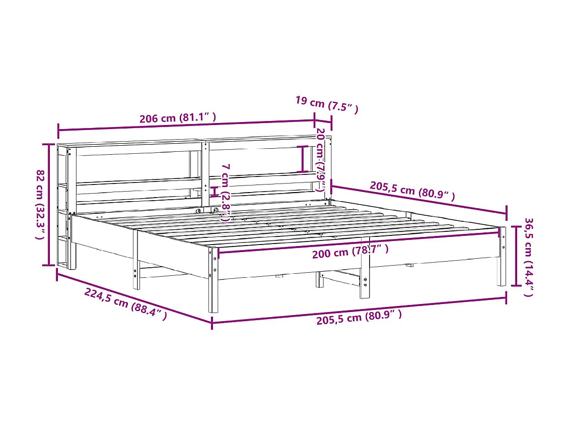 Cadre de lit sans matelas 75x190 cm bois de pin massif