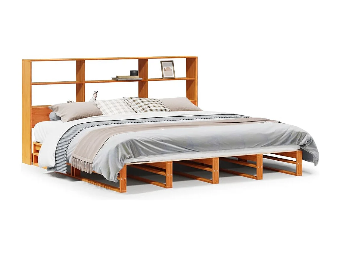 Lit bibliothèque sans matelas cire marron 180x200cm bois massif