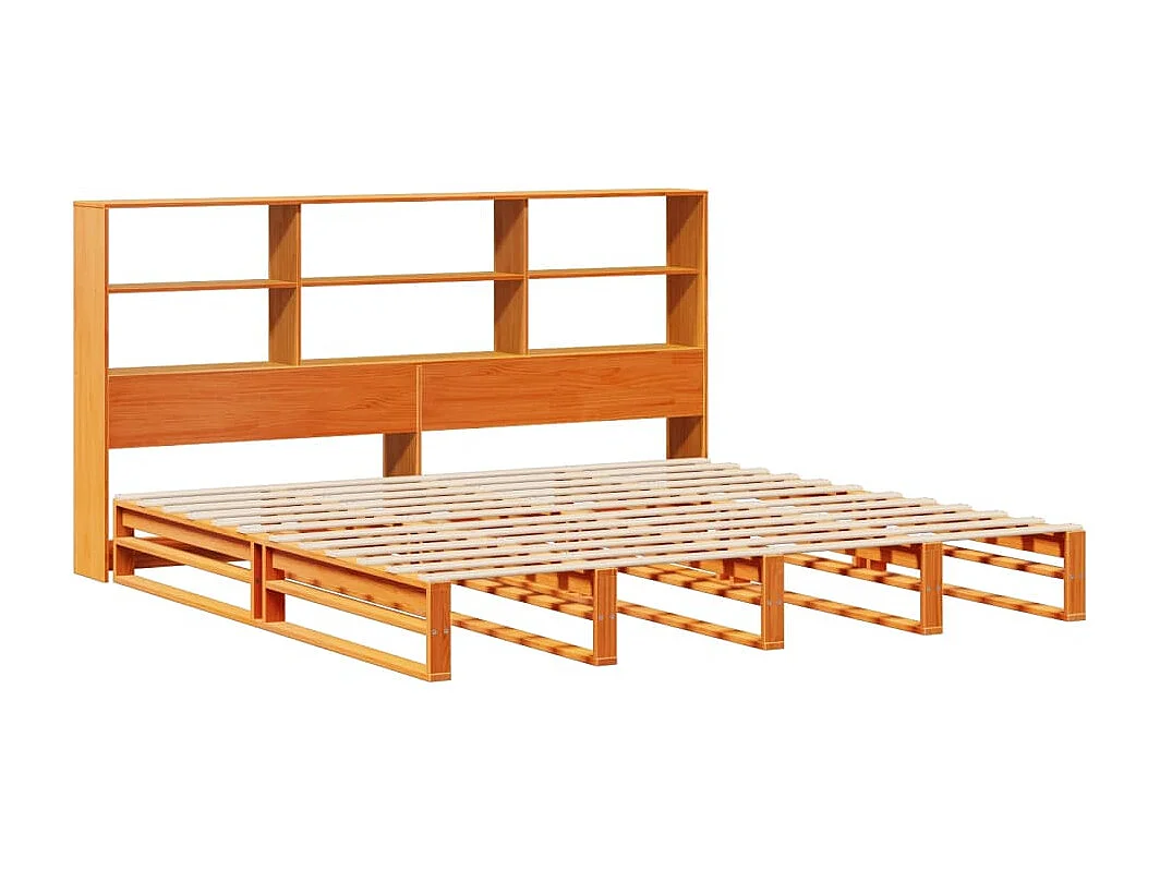 Lit bibliothèque sans matelas cire marron 180x200cm bois massif