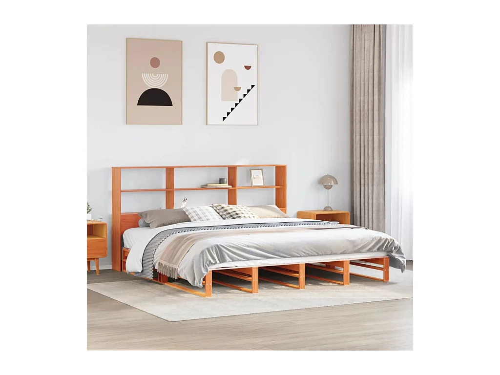 Letto Libreria senza Materasso Marrone Cera 180x200 cm Legno