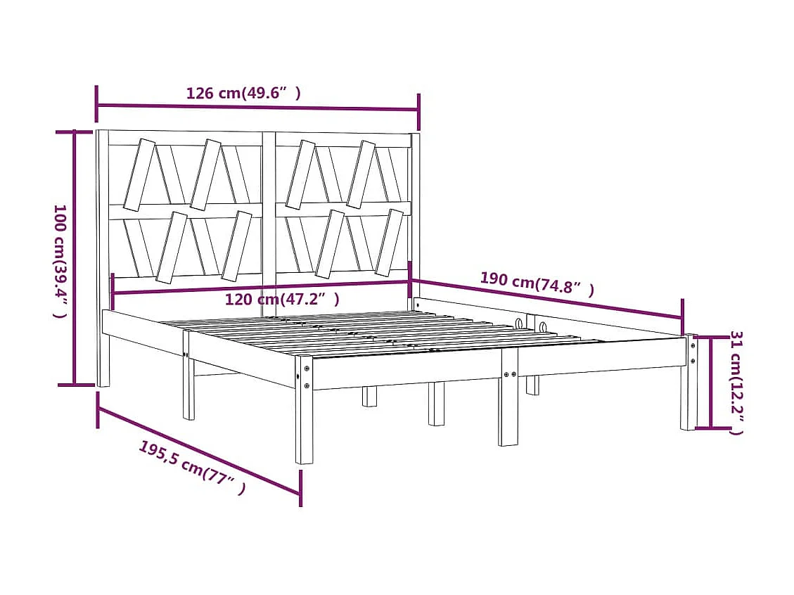 Estructura cama doble pequeña sin colchón madera maciza blanco