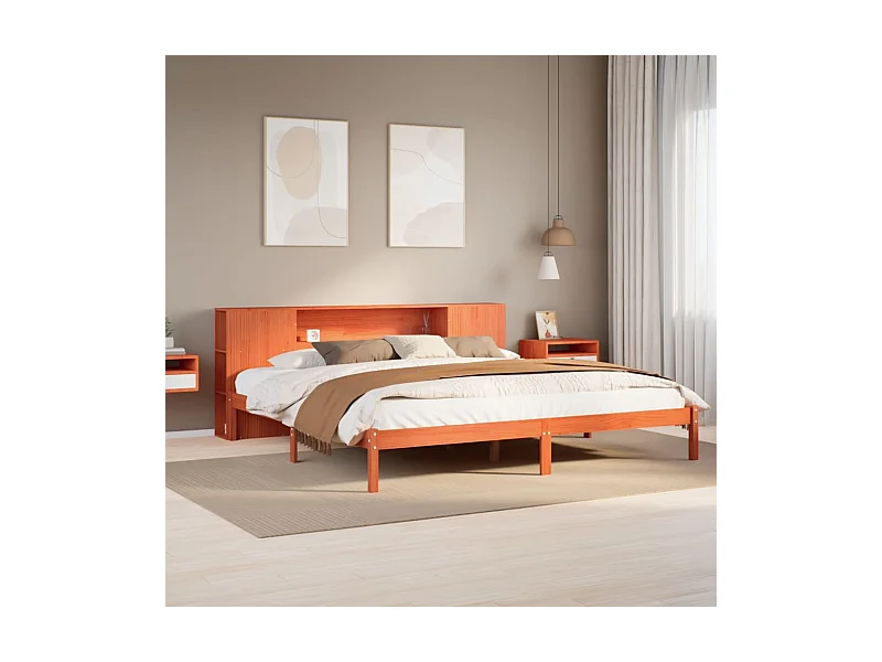 Letto Libreria senza Materasso Marrone Cera 180x200 cm in Pino