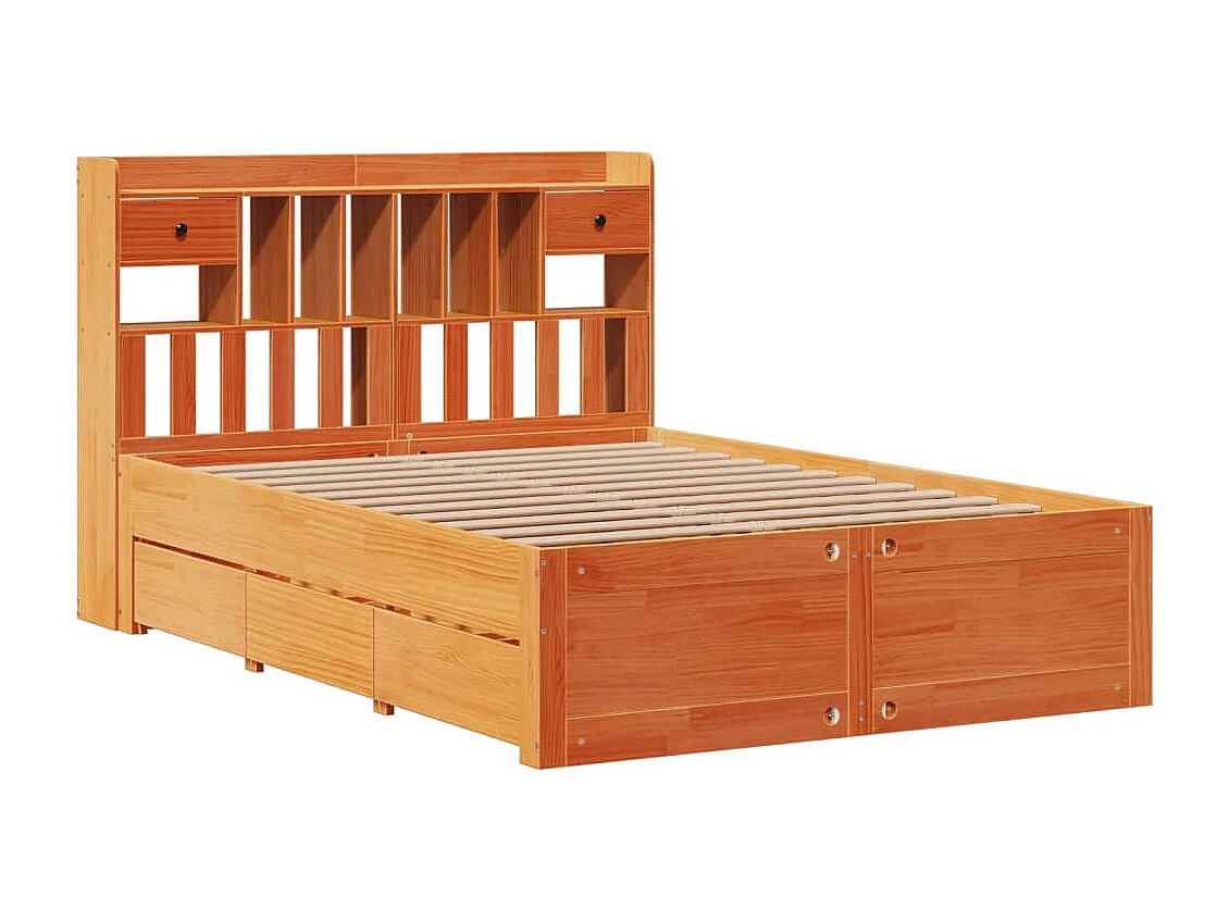 Lit bibliothèque sans matelas cire marron 140x200 cm pin massif