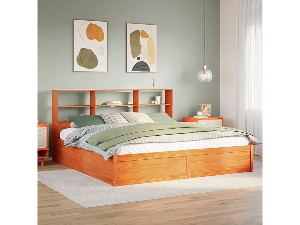 Cadre de lit sans matelas cire marron 200x200cm bois pin massif