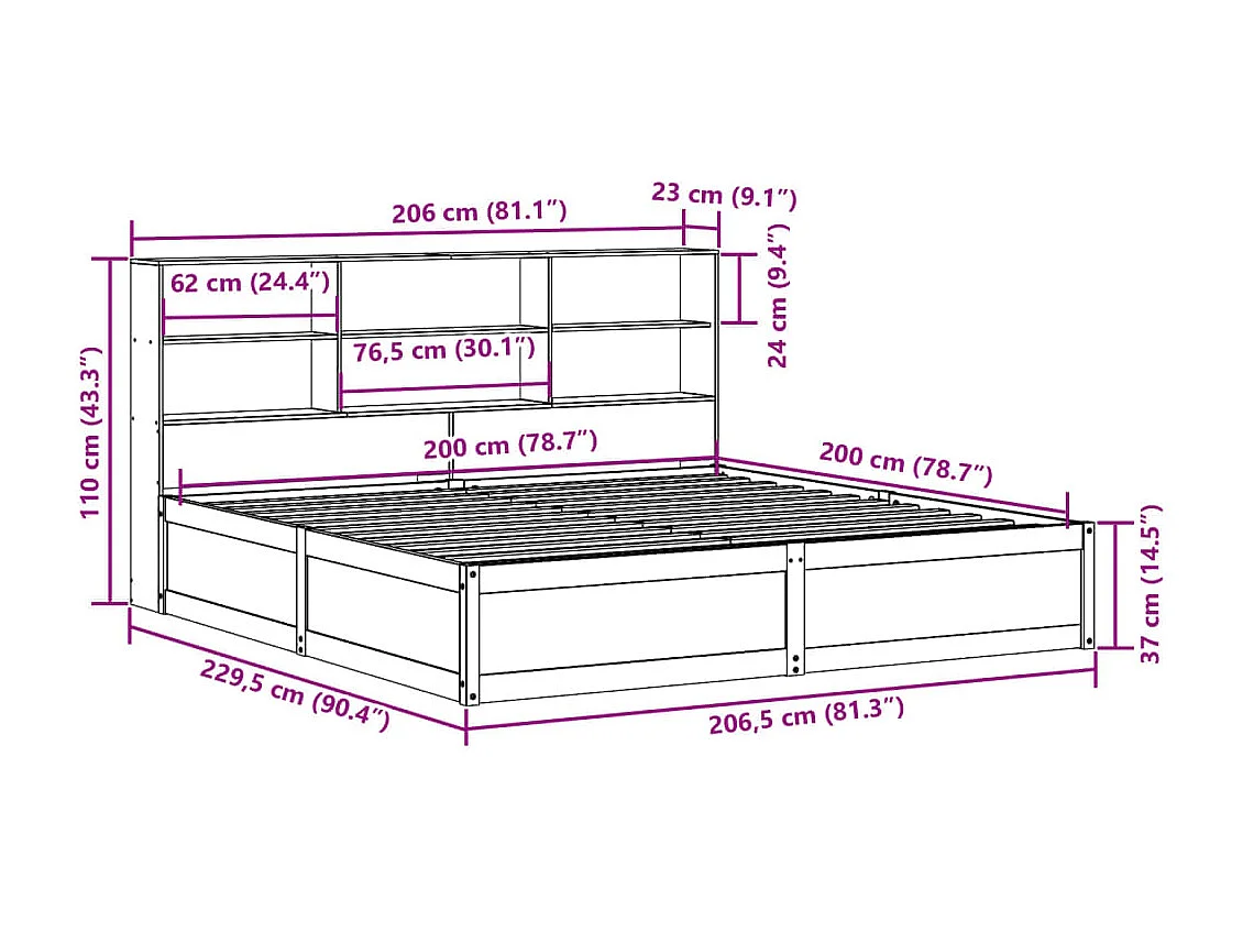Cadre de lit sans matelas cire marron 200x200cm bois pin massif