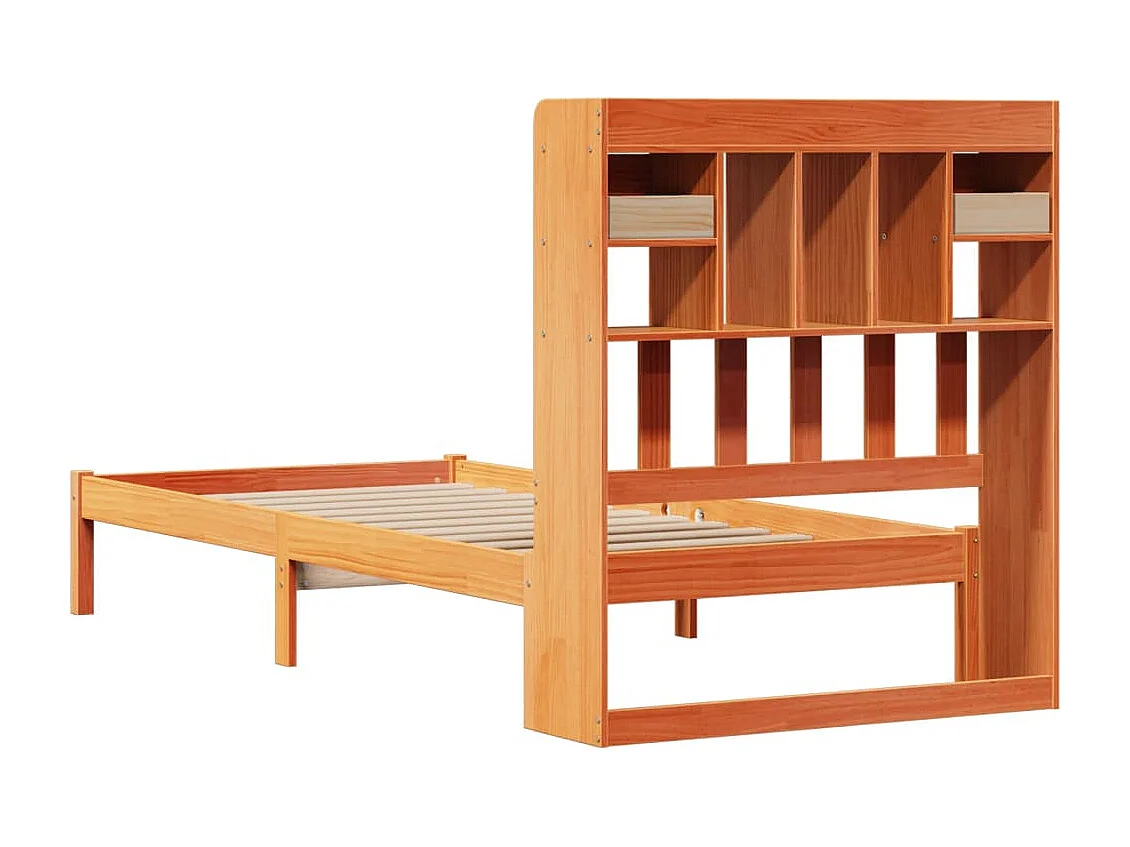 Lit bibliothèque sans matelas cire marron 75x190 cm pin massif