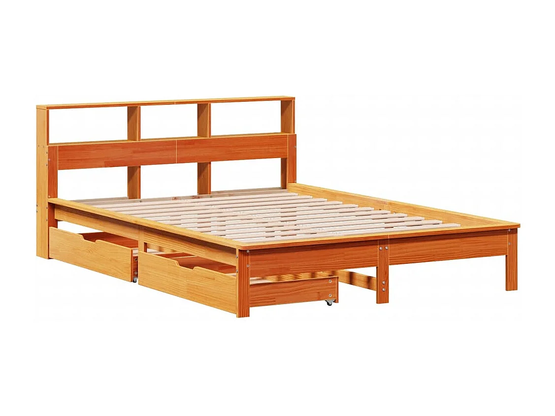 Lit bibliothèque sans matelas cire marron 150x200 cm pin massif