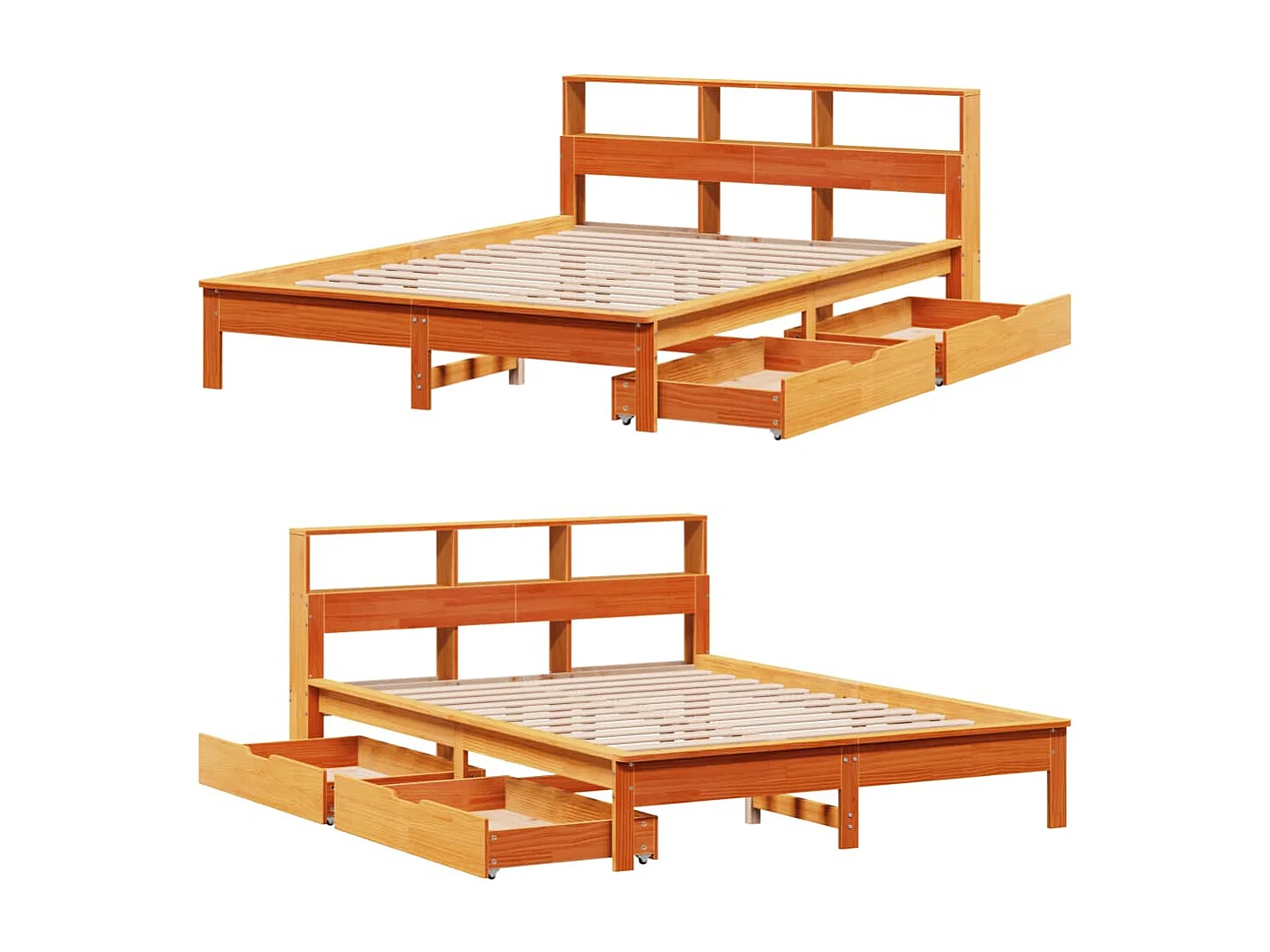 Lit bibliothèque sans matelas cire marron 150x200 cm pin massif