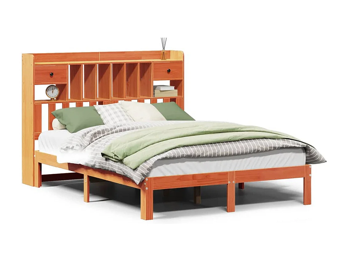 Lit bibliothèque sans matelas cire marron 140x190 cm pin massif