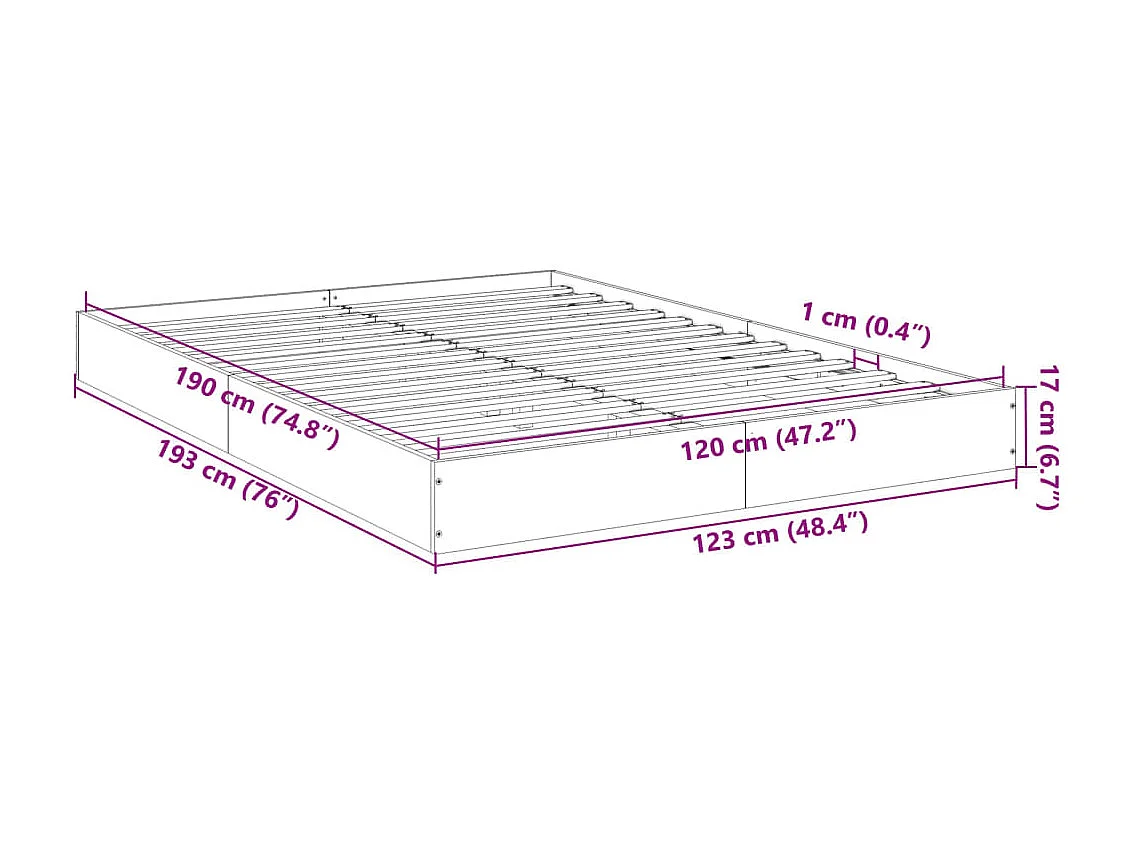 Cadre de lit sans matelas sonoma gris 120x190 cm