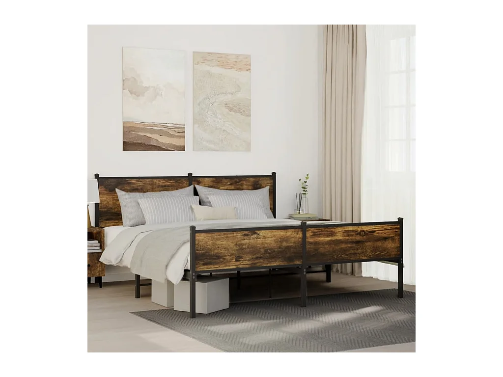 Cadre de lit en métal sans matelas chêne fumé 160x200 cm