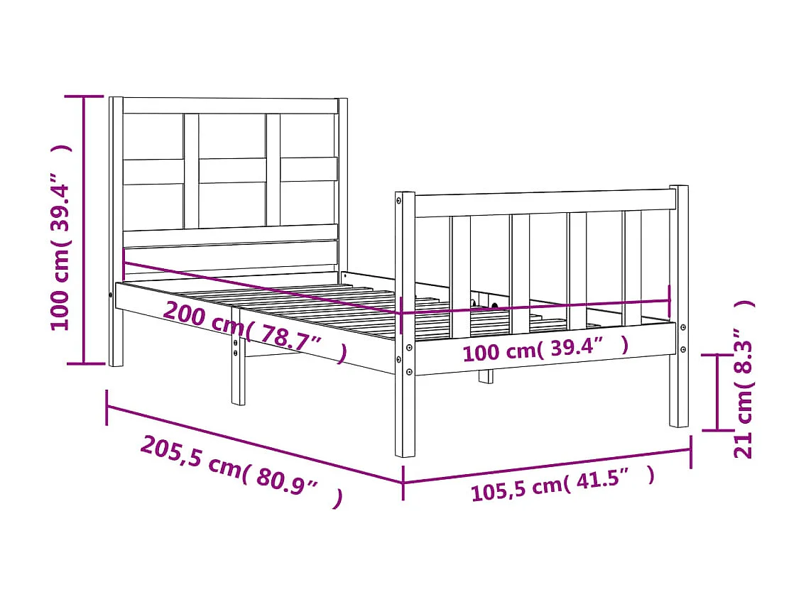 Cadre de lit sans matelas blanc 140x190 cm bois de pin massif