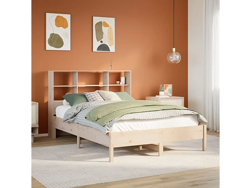 Bed met boekenkast zonder matras massief grenenhout 140x200 cm
