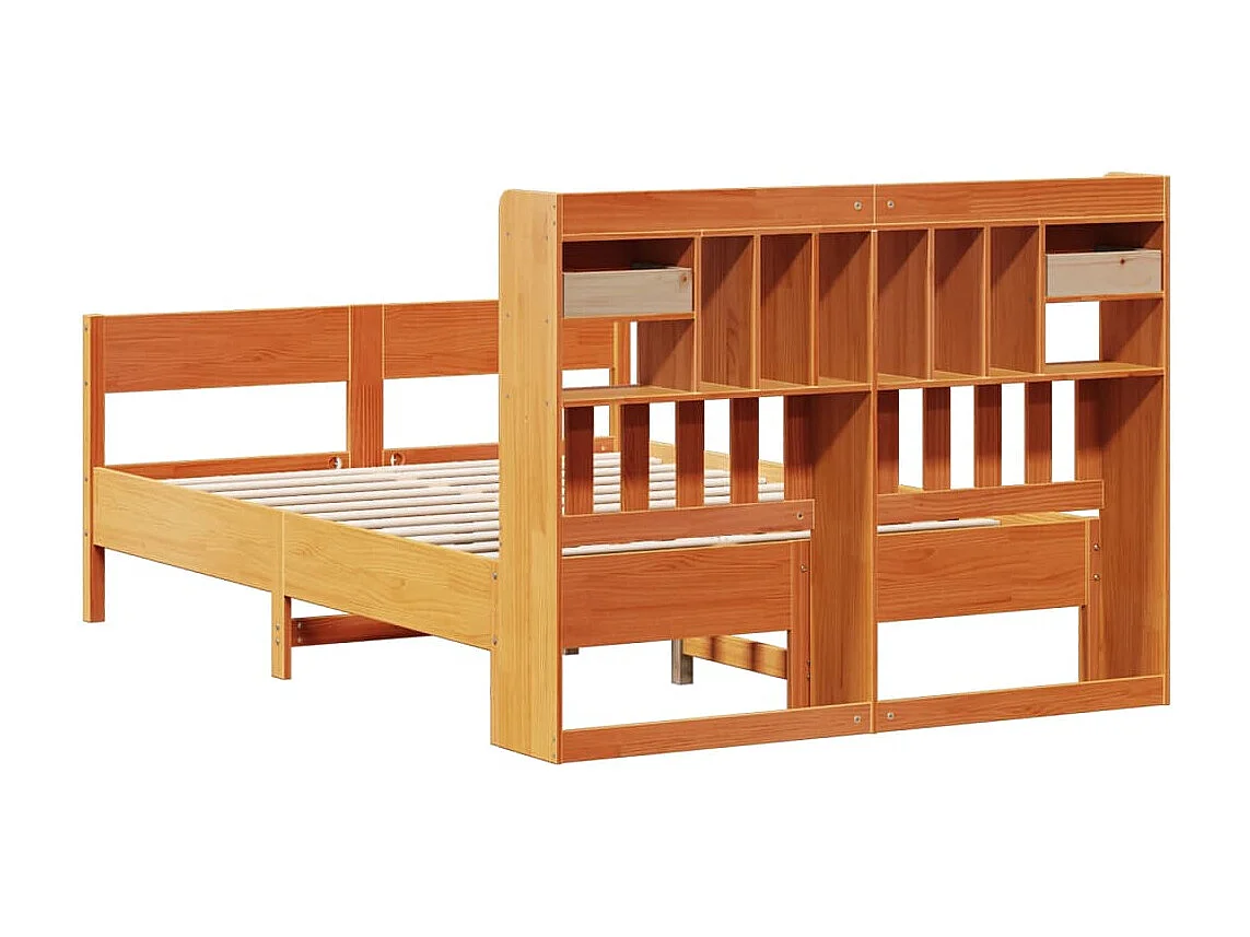 Lit bibliothèque sans matelas cire marron 140x190 cm pin massif