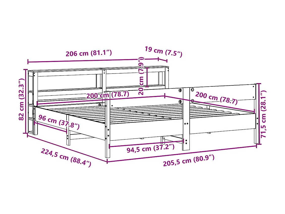 Letto senza Materasso Marrone Cera 200x200 cm in Legno di Pino
