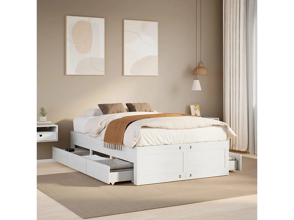 Cadre de lit sans matelas avec tiroirs 120x190 cm bois de pin