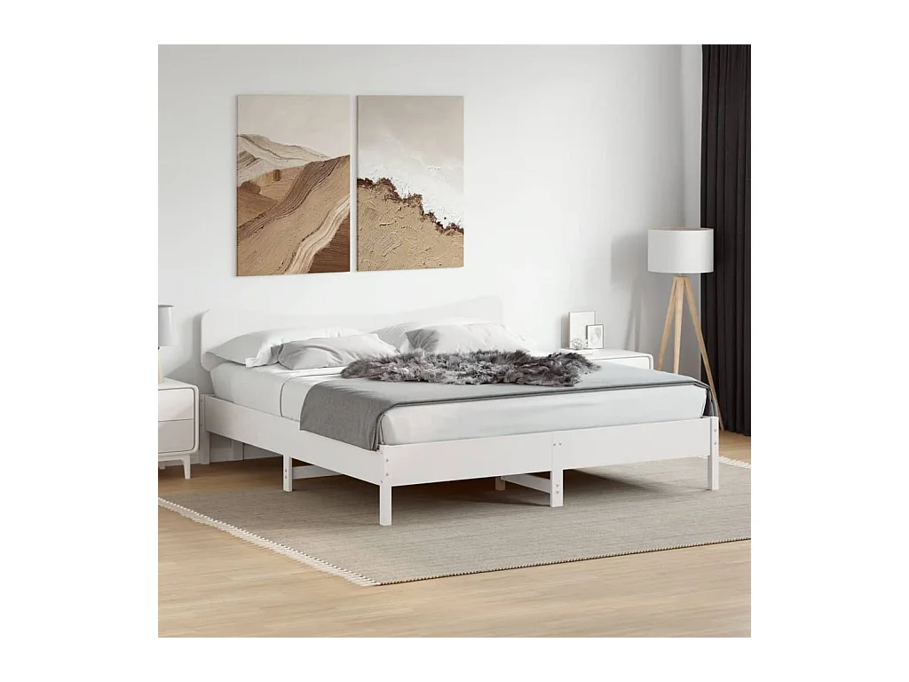 Cadre de lit sans matelas blanc 200x200 cm bois massif de pin