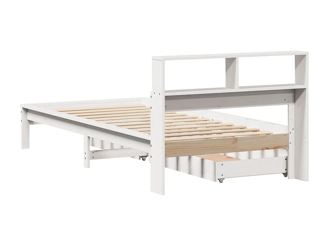 Lit bibliothèque sans matelas blanc 75x190cm bois de pin massif