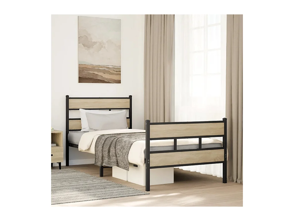 Metallbett ohne Matratze Sonoma-Eiche 107x203 cm