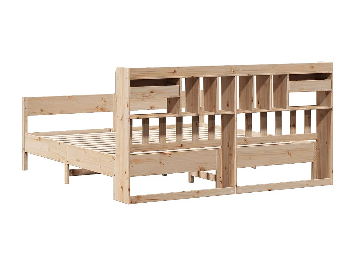 Lit bibliothèque sans matelas 200x200 cm bois massif de pin