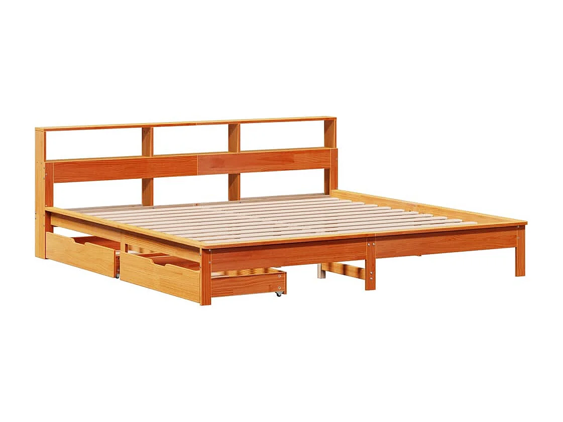 Lit bibliothèque sans matelas cire marron 200x200 cm pin massif