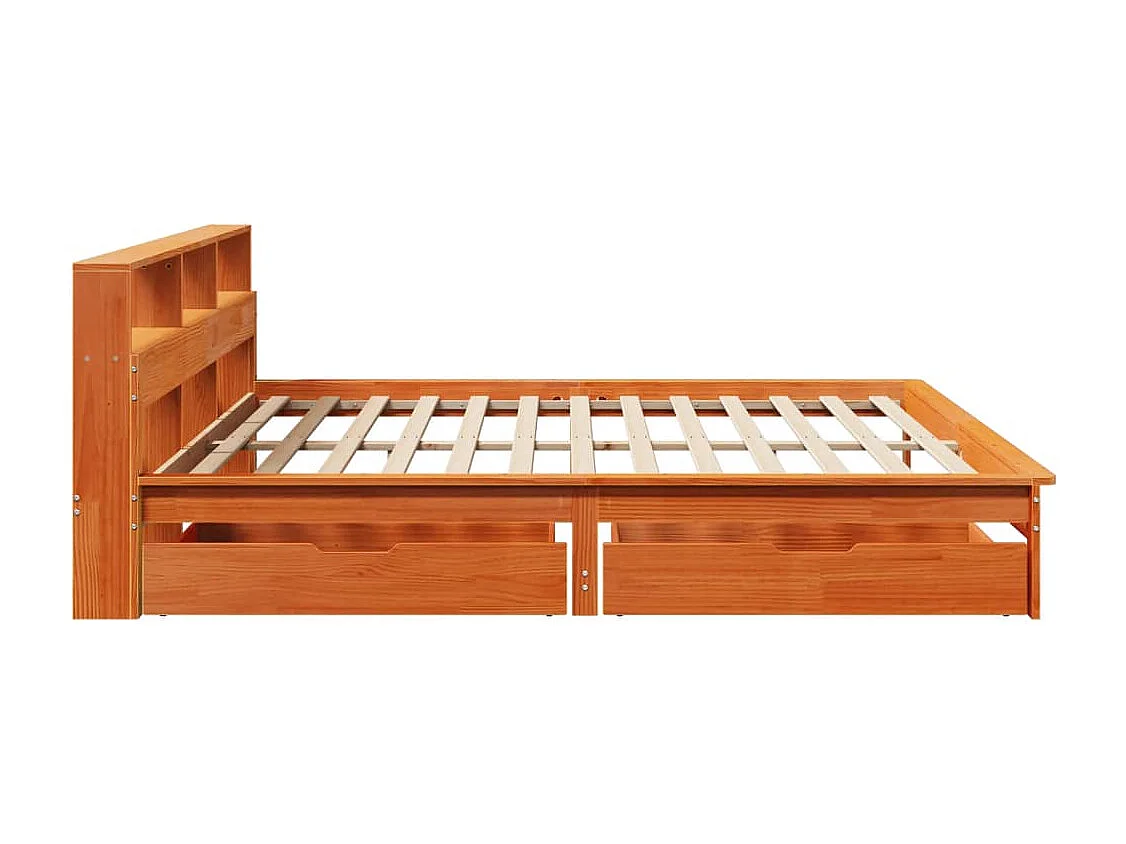 Lit bibliothèque sans matelas cire marron 200x200 cm pin massif
