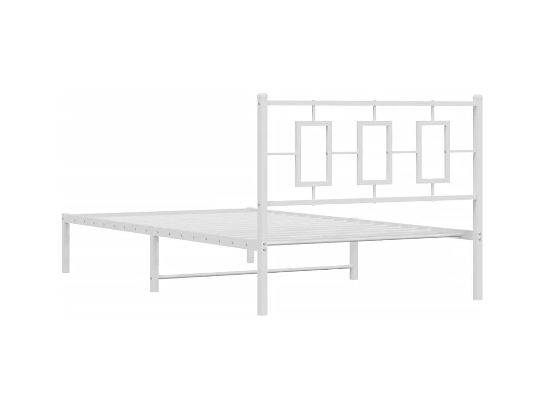 Cadre de lit métal sans matelas et tête de lit blanc 107x203 cm