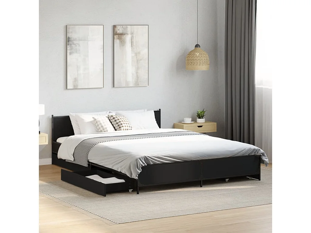 Estrutura de cama c/ gavetas 120x200 cm derivados madeira preto
