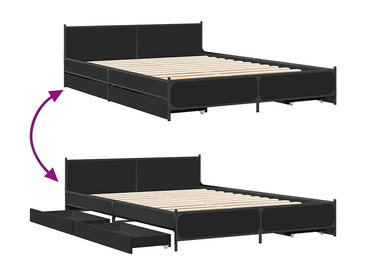 Estrutura de cama c/ gavetas 120x200 cm derivados madeira preto