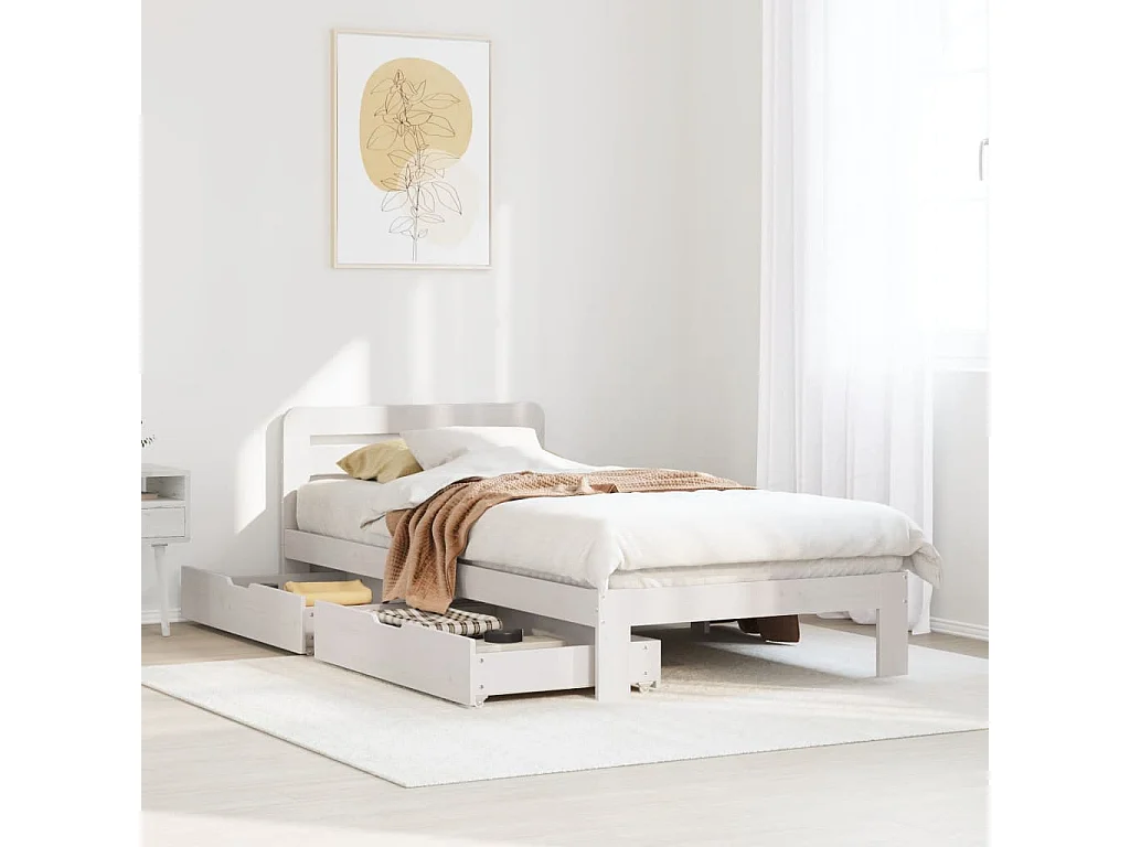 Cadre de lit sans matelas blanc 75x190 cm bois de pin massif