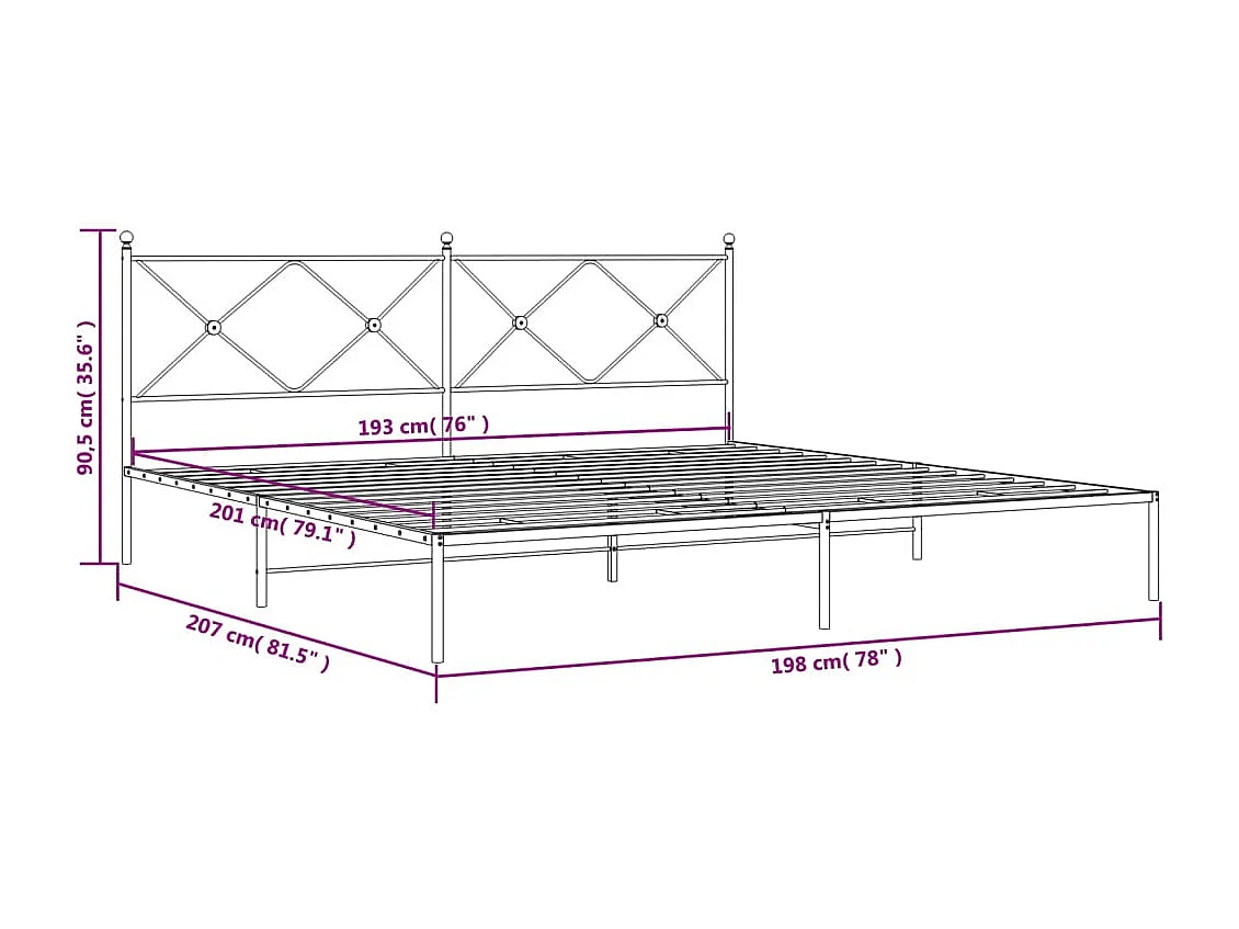 Bedframe met hoofdbord metaal zwart 193x203 cm