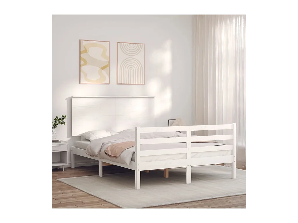 Massivholzbett mit Kopfteil Weiß 140x190 cm