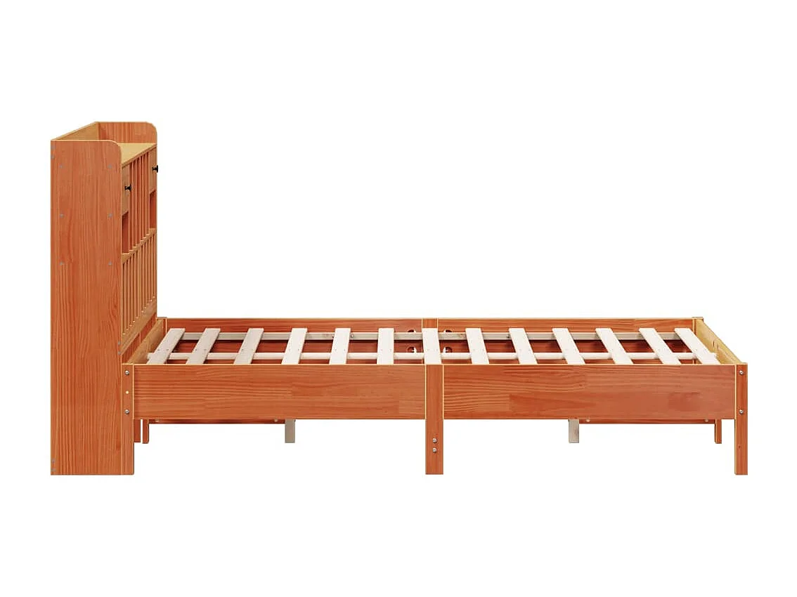 Massivholzbett mit Regal ohne Matratze Wachsbraun 140x190 cm