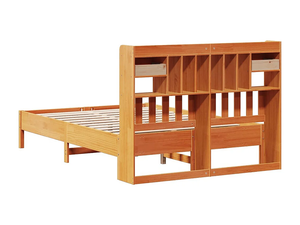 Massivholzbett mit Regal ohne Matratze Wachsbraun 140x190 cm