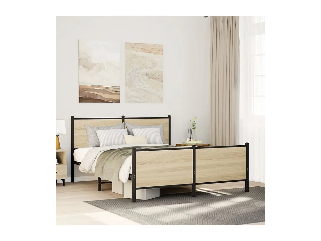 Cadre de lit en métal sans matelas chêne sonoma 140x190 cm