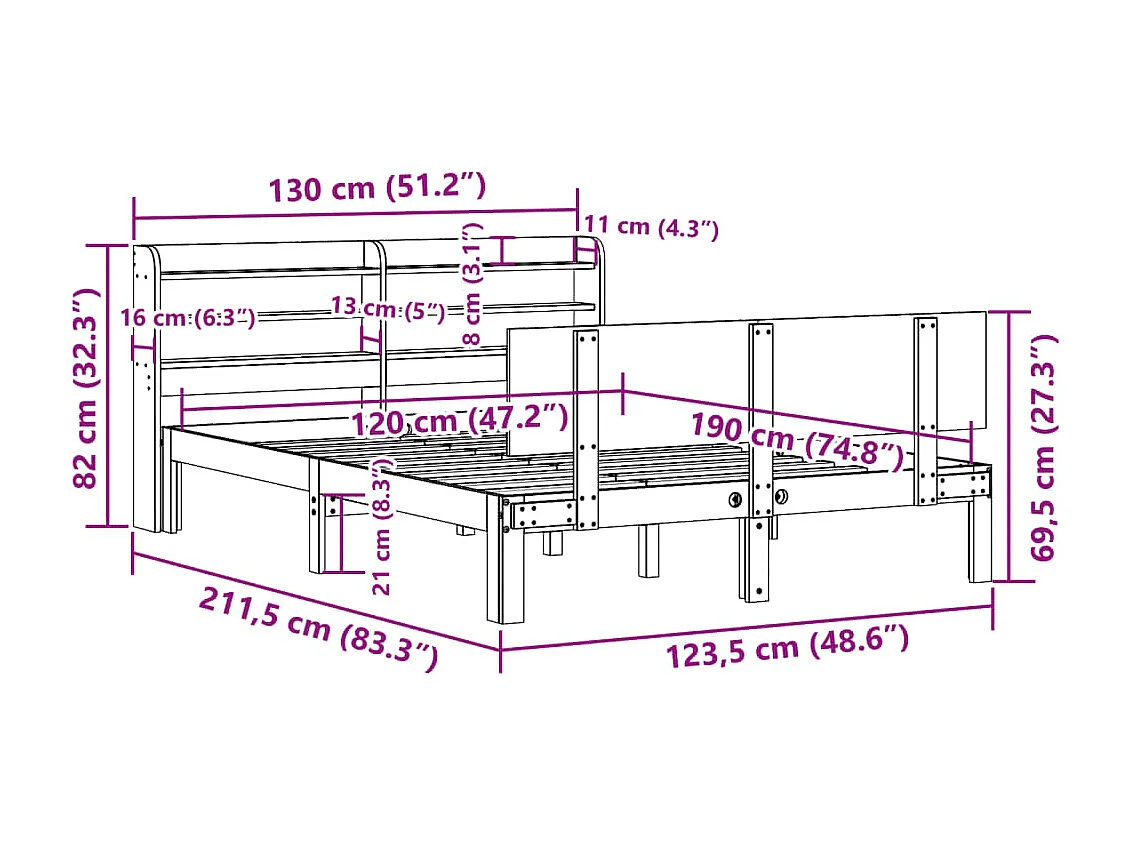 Bettgestell mit Kopfteil ohne Matratze 120x190 cm