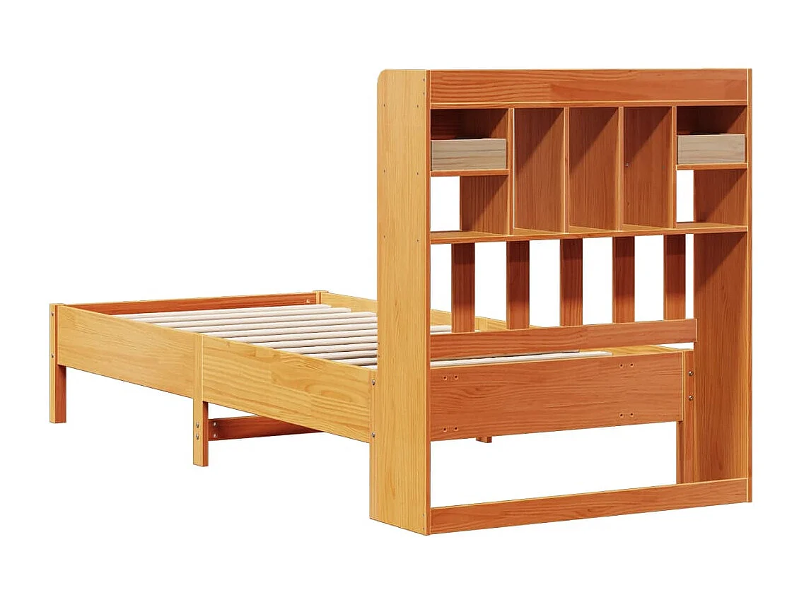 Letto Libreria senza Materasso Marrone Cera 90x190 cm in Pino