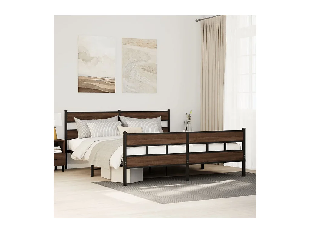 Cadre de lit en métal sans matelas chêne marron 193x203 cm