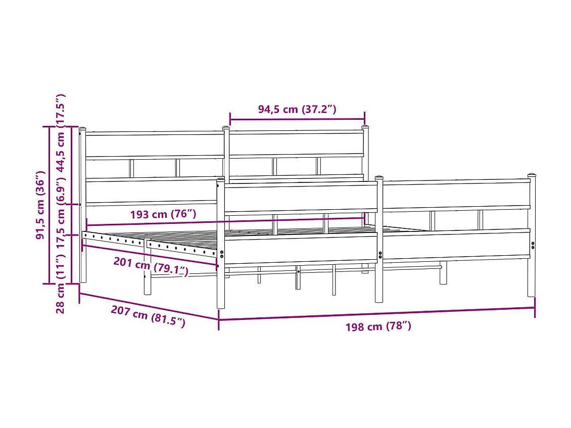 Giroletto senza Materaso in Metallo Rovere Marrone 193x203 cm