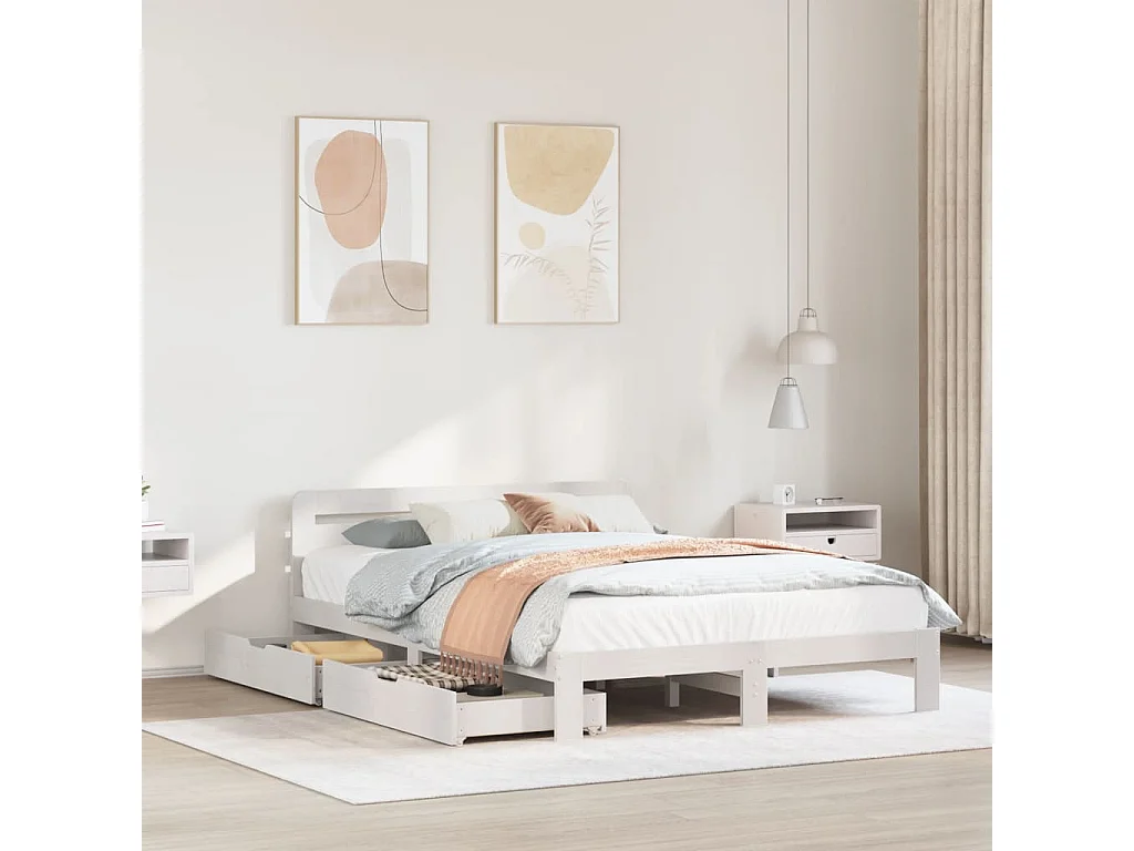 Cama sem colchão 160x200 cm madeira de pinho maciça branco