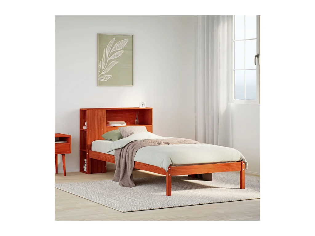 Cama c/ estante sem colchão 100x200cm pinho maciço castanho-mel