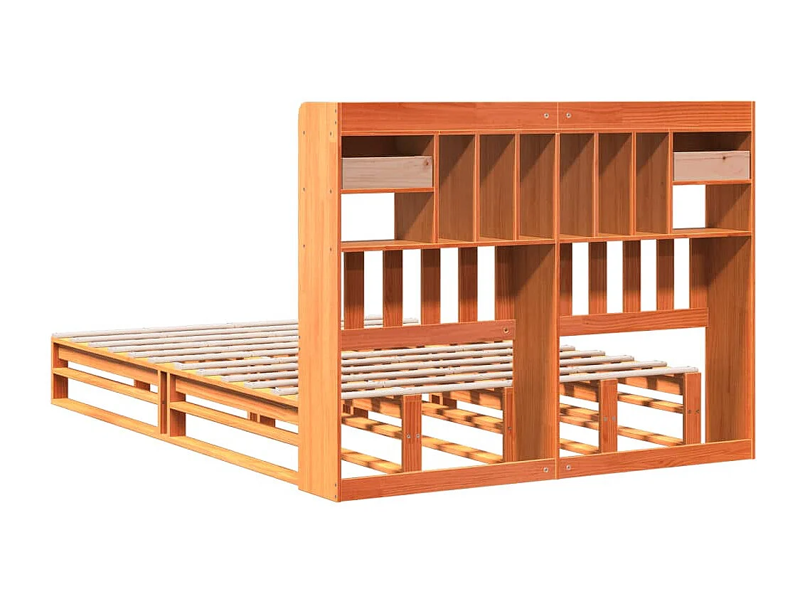 Lit bibliothèque sans matelas cire marron 160x200 cm pin massif