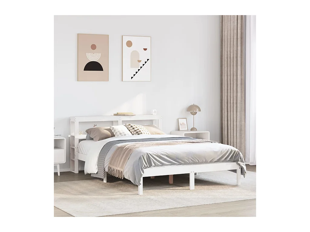 Cadre de lit sans matelas blanc 160x200 cm bois de pin massif