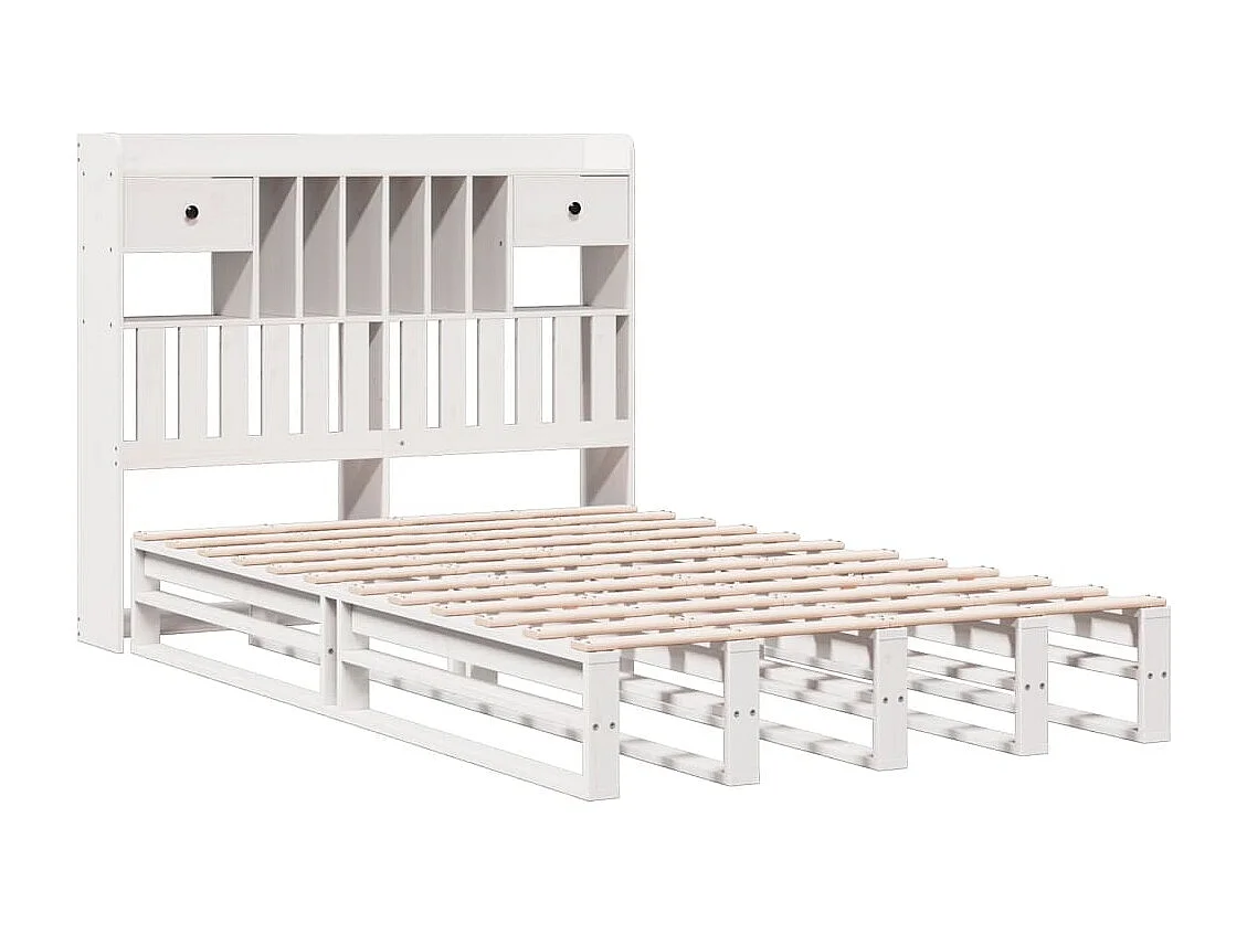 Lit bibliothèque sans matelas blanc 135x190 cm bois pin massif