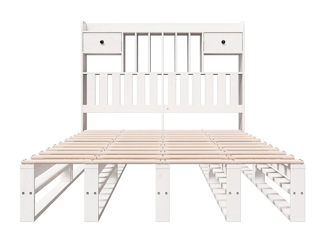 Lit bibliothèque sans matelas blanc 135x190 cm bois pin massif