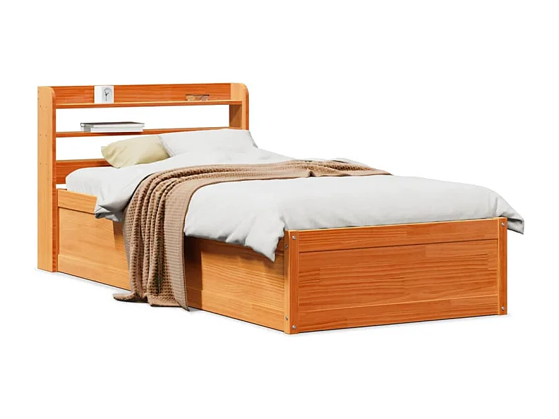 Estructura cama con cabecero madera pino marrón cera 100x200 cm