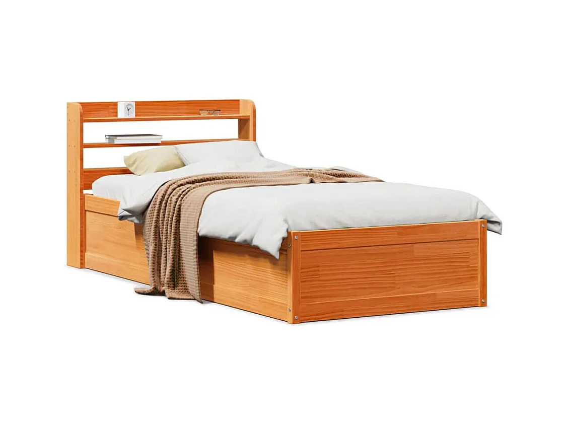 Bedframe met hoofdbord massief grenenhout wasbruin 100x200 cm